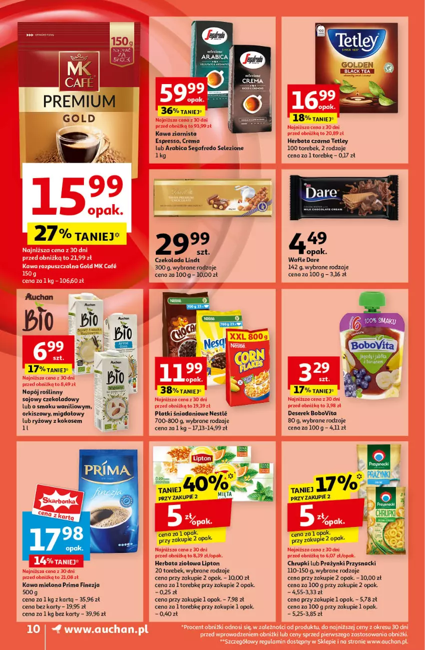 Gazetka promocyjna Auchan - Pewność Niskich Cen Supermarket - ważna 12.09 do 18.09.2024 - strona 10 - produkty: BIC, BoboVita, Chrupki, Danio, Deser, Herbata, Herbata czarna, Jabłka, Jagody, Kawa, Kawa mielona, Kawa ziarnista, Kokos, Lipton, Mięta, Napój, Napój roślinny, Prima, Przysnacki, Ryż, Segafredo, Ser, Serek, Tetley, Wafle