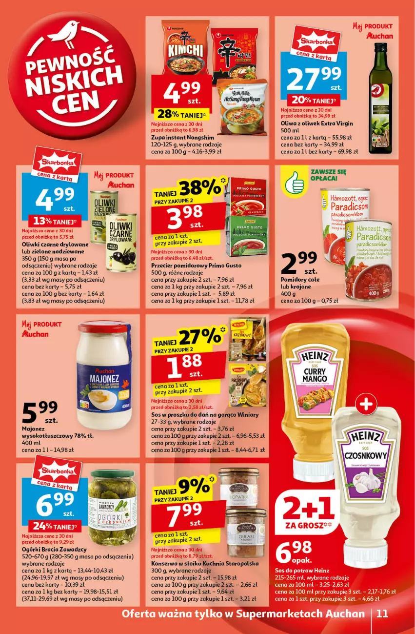 Gazetka promocyjna Auchan - Pewność Niskich Cen Supermarket - ważna 12.09 do 18.09.2024 - strona 11 - produkty: Gin, Kuchnia, Kuchnia Staropolska, Majonez, Oliwa, Oliwa z oliwek, Oliwki, Oliwki czarne, Pomidory, Ser, Sok, Sos, Winiary, Zupa