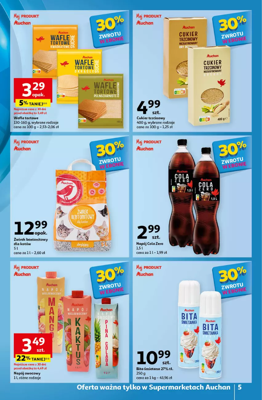 Gazetka promocyjna Auchan - Pewność Niskich Cen Supermarket - ważna 12.09 do 18.09.2024 - strona 5 - produkty: Cukier, Cukier trzcinowy, Napój, Wafle, Wafle tortowe