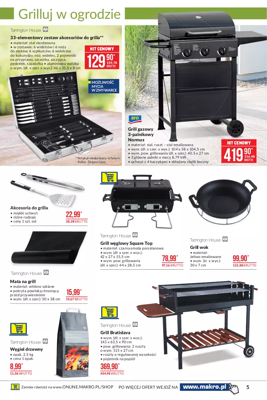 Gazetka promocyjna Makro - [Oferta promocyjna] Artykuły przemysłowe - ważna 01.06 do 14.06.2021 - strona 5 - produkty: Grill, Grill gazowy, Haczyk, Isla, Mus, Noż, Pojemnik, Por, Przyprawy, Sok, Stek, Stolik, Szczotka, Szczypce, Szpatułka, Top, Walizka, Węgiel drzewny, Widelec