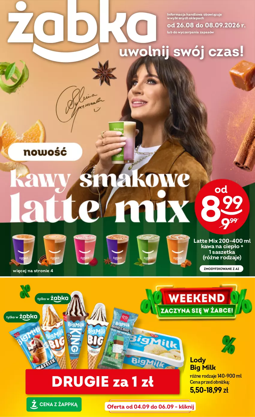 Gazetka promocyjna Żabka - gazetka-promocyjna-35-36-2026 - ważna 26.08 do 08.09.2026 - strona 1 - produkty: Big Milk, Kawa, Lody