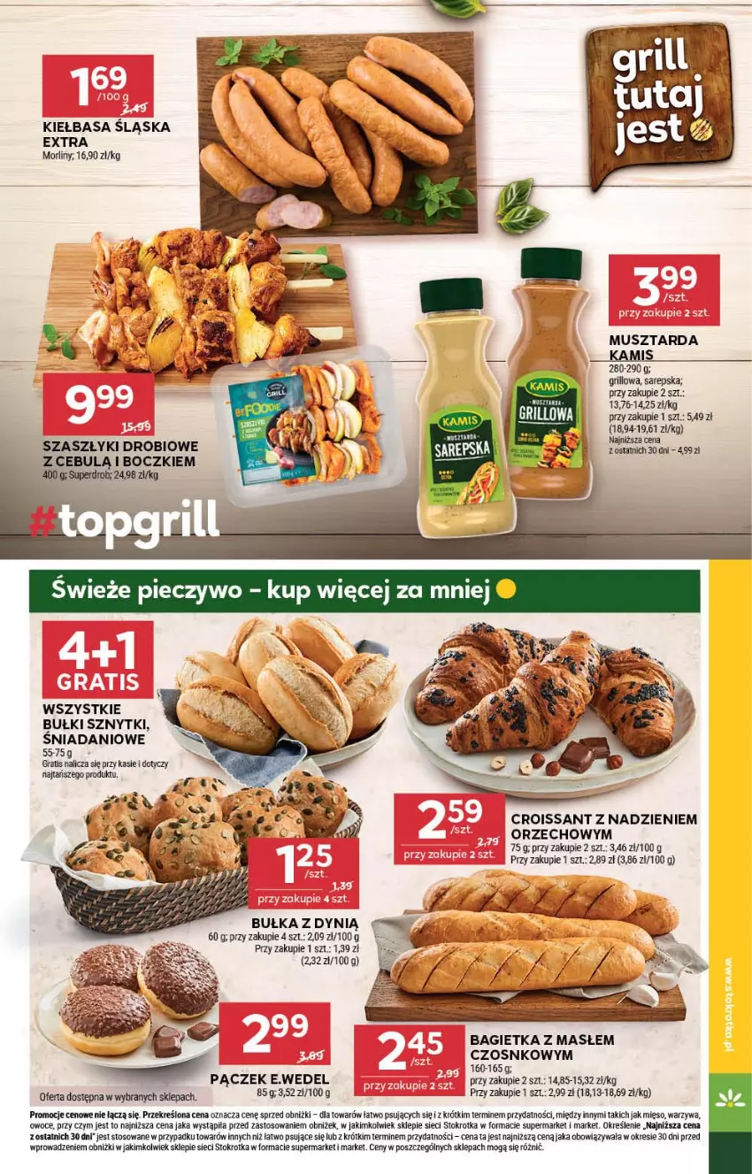 Gazetka promocyjna Stokrotka - Market - ważna 17.07 do 23.07.2025 - strona 7 - produkty: Bagietka, Bułka, Croissant, Danio, Dynią, Fa, Gra, Grill, Kamis, Kiełbasa, Kiełbasa śląska, Mięso, Morliny, Mus, Musztarda, Owoce, Pączek, Warzywa