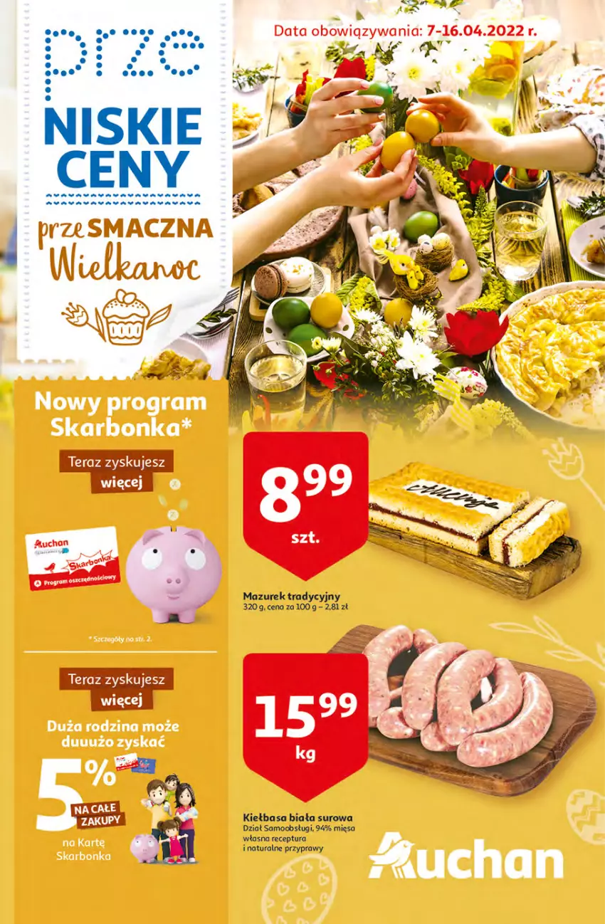 Gazetka promocyjna Auchan - przeNISKIE CENY przesmaczna Wielkanoc Hipermarkety - ważna 07.04 do 16.04.2022 - strona 1 - produkty: Kiełbasa, Kiełbasa biała, Przyprawy, Tera