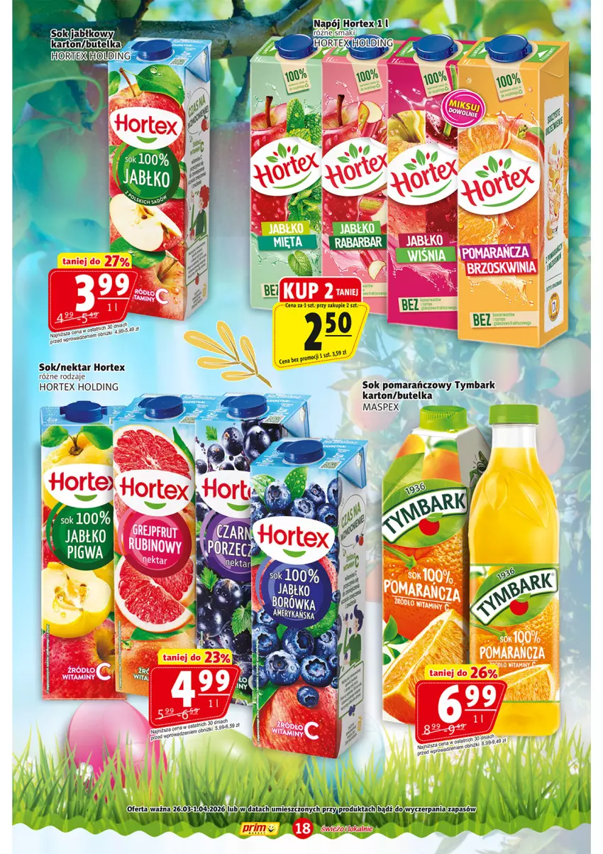 Gazetka promocyjna Prim Market - ważna 26.03 do 01.04.2026 - strona 18 - produkty: Hortex, Napój, Nektar, Sok, Sok pomarańczowy, Tymbark