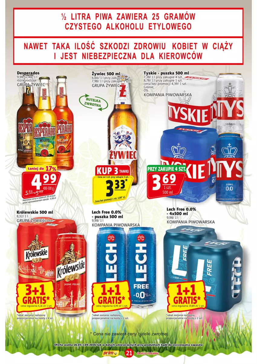 Gazetka promocyjna Prim Market - ważna 26.03 do 01.04.2026 - strona 21 - produkty: Desperados, Królewski, Olej, Piwo, Por, Tyskie