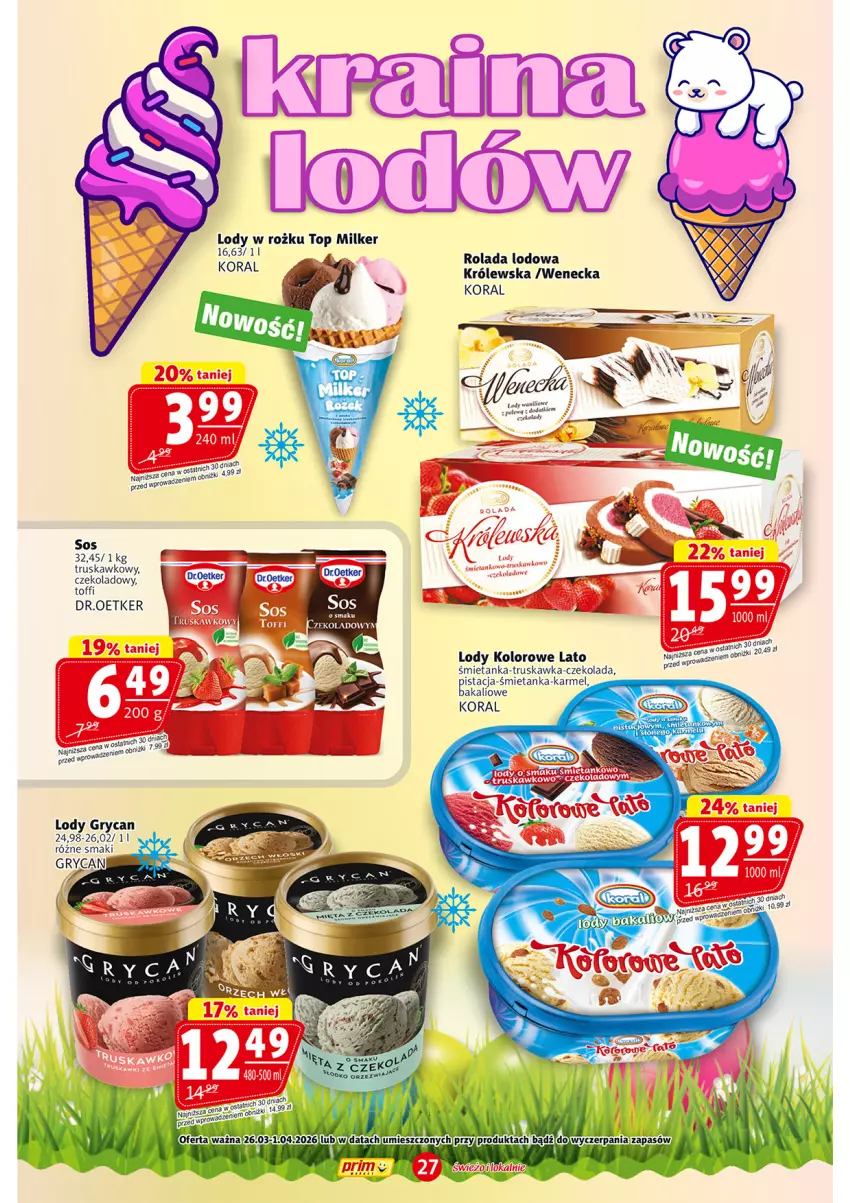 Gazetka promocyjna Prim Market - ważna 26.03 do 01.04.2026 - strona 27 - produkty: Czekolada, Gry, Lody, Rolada, Sos, Top