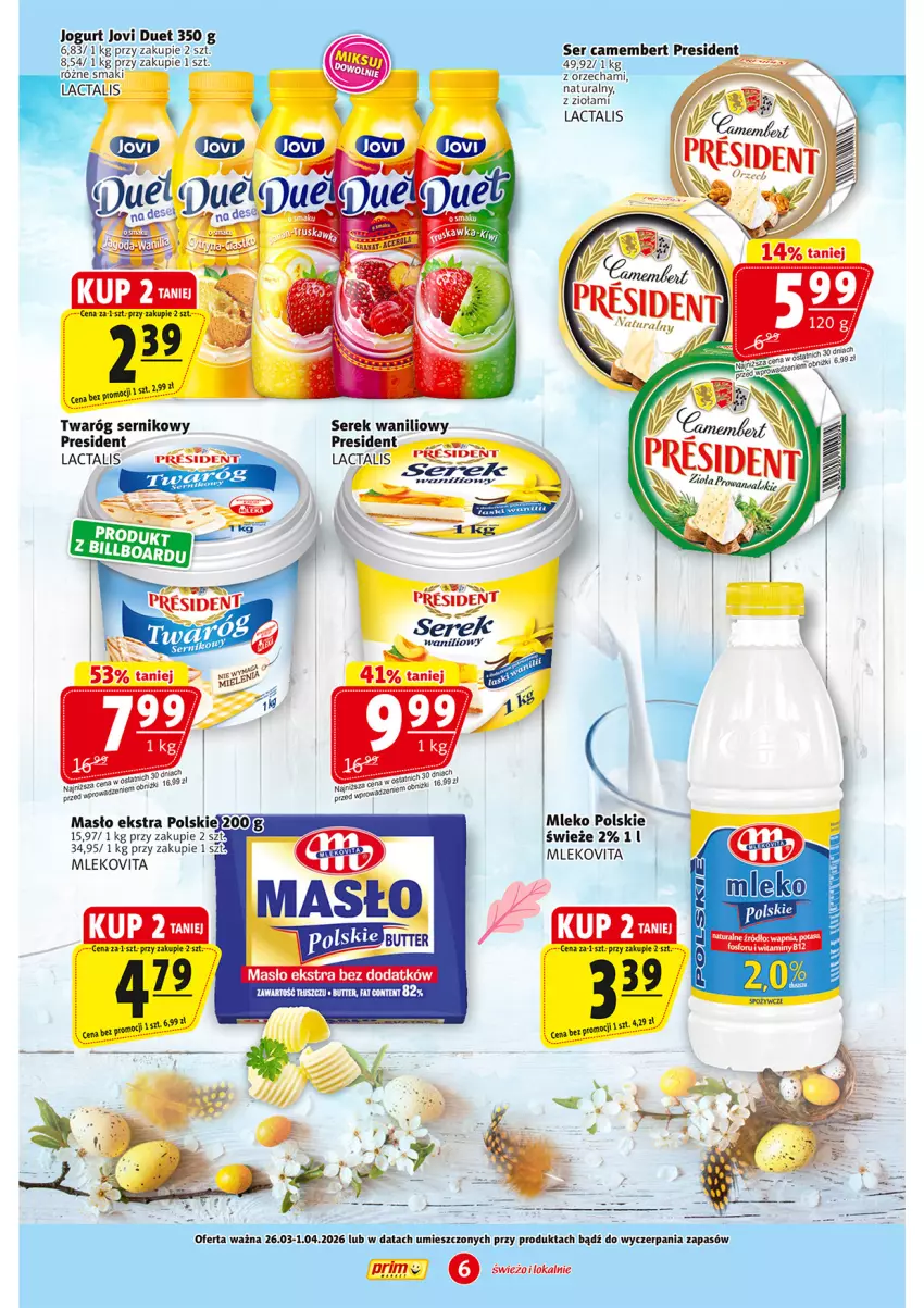 Gazetka promocyjna Prim Market - ważna 26.03 do 01.04.2026 - strona 6 - produkty: Camembert, Fa, Jogurt, Masło, Mleko, Mlekovita, Ser, Serek