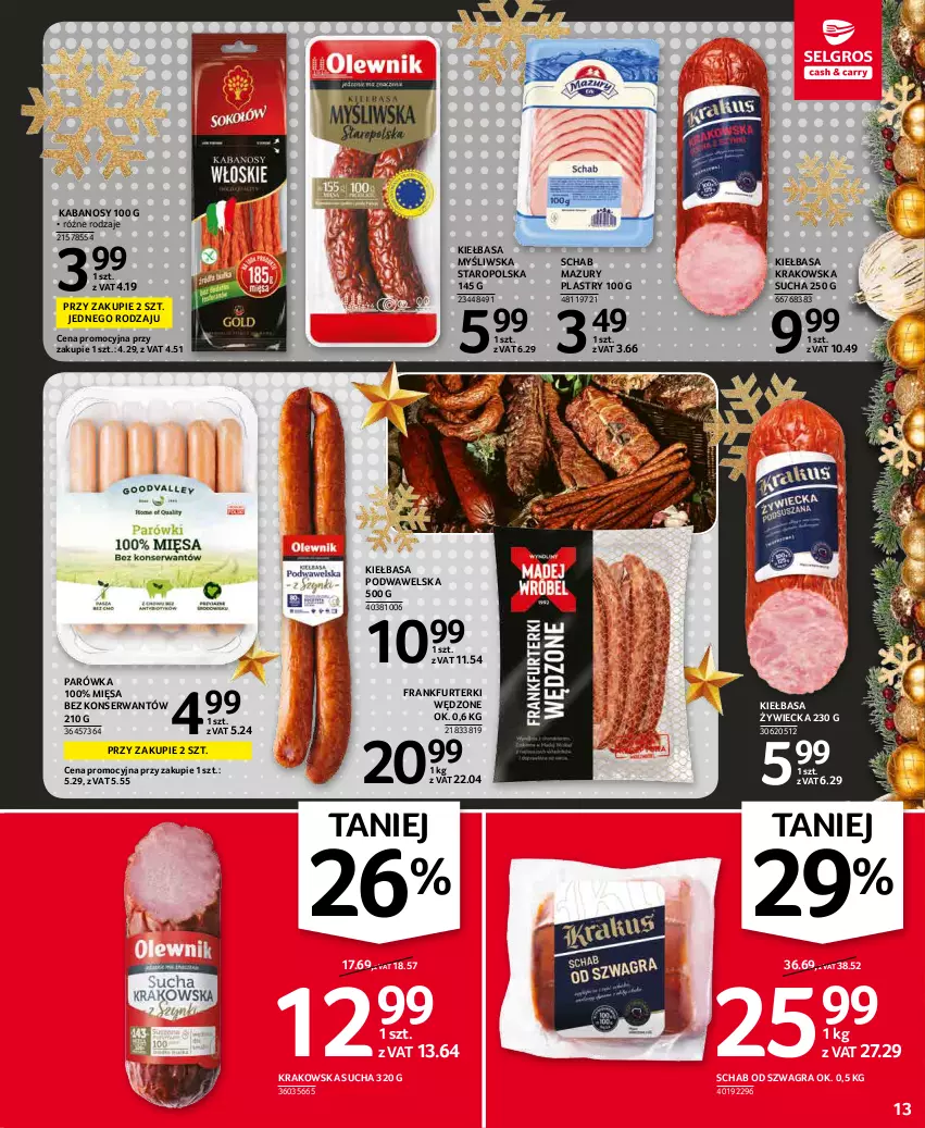 Gazetka promocyjna Selgros - Oferta spożywcza - ważna 02.12 do 15.12.2021 - strona 13 - produkty: Frankfurterki, Gra, Kabanos, Kiełbasa, Kiełbasa krakowska, Kiełbasa podwawelska, Ser, Wawel