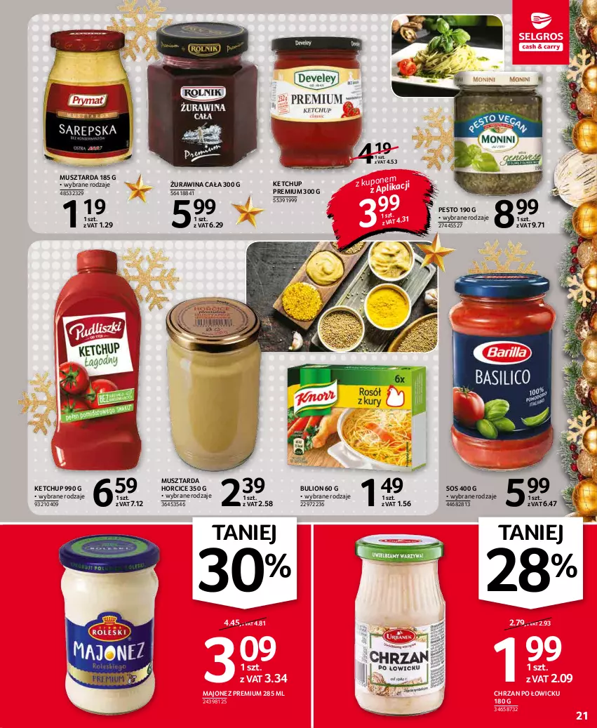 Gazetka promocyjna Selgros - Oferta spożywcza - ważna 02.12 do 15.12.2021 - strona 21 - produkty: Bulion, Chrzan, Ketchup, Lion, Majonez, Mus, Musztarda, Pesto, Sos