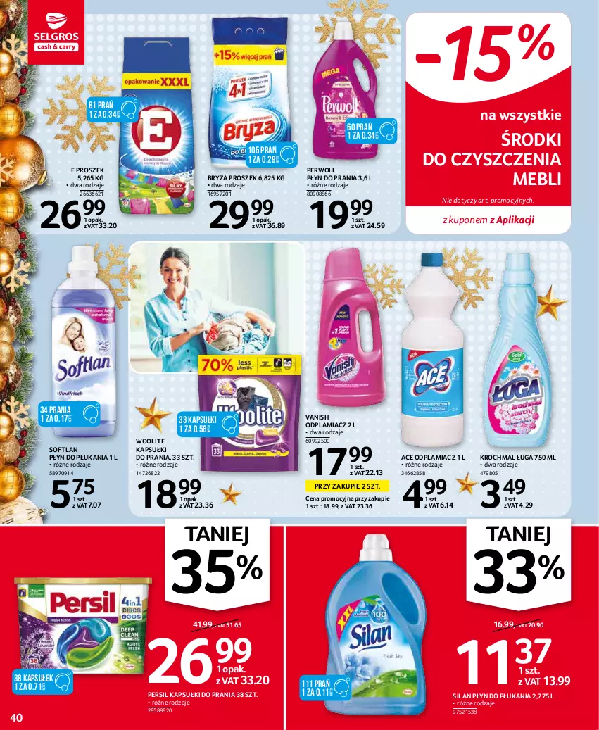 Gazetka promocyjna Selgros - Oferta spożywcza - ważna 02.12 do 15.12.2021 - strona 40 - produkty: Bryza, Kapsułki do prania, Odplamiacz, Persil, Perwoll, Płyn do płukania, Płyn do prania, Silan, Vanish, Woolite