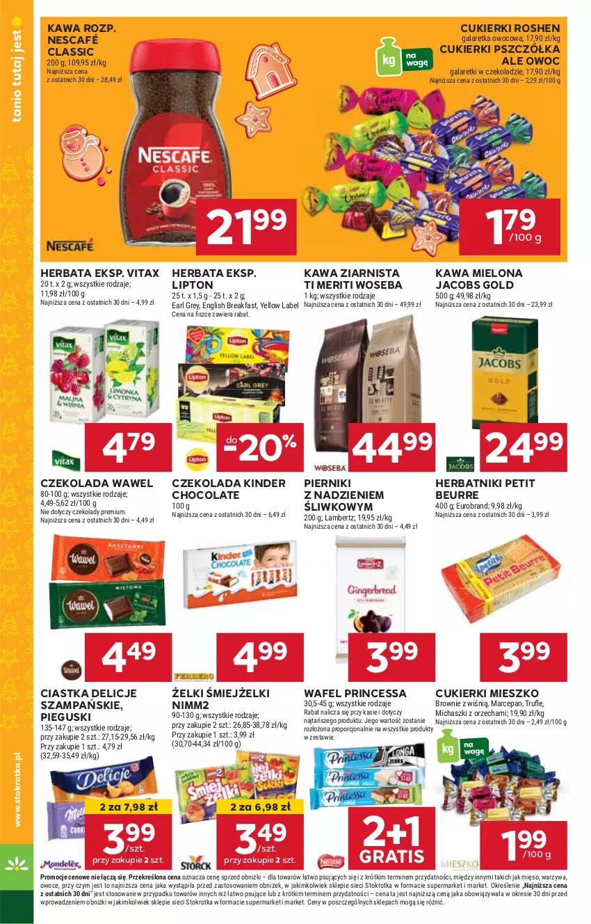 Gazetka promocyjna Stokrotka - Supermarket Opole/Radom - ważna 12.12 do 18.12.2024 - strona 16 - produkty: Ciastka, Cukier, Cukierki, Czekolada, Delicje, Gra, Herbata, Herbatniki, Herbatniki Petit Beurre, HP, Jacobs, Kawa, Kawa mielona, Kawa ziarnista, Kinder, Lipton, Nescafé, Nimm2, Piernik, Princessa, Vitax, Wawel, Woseba