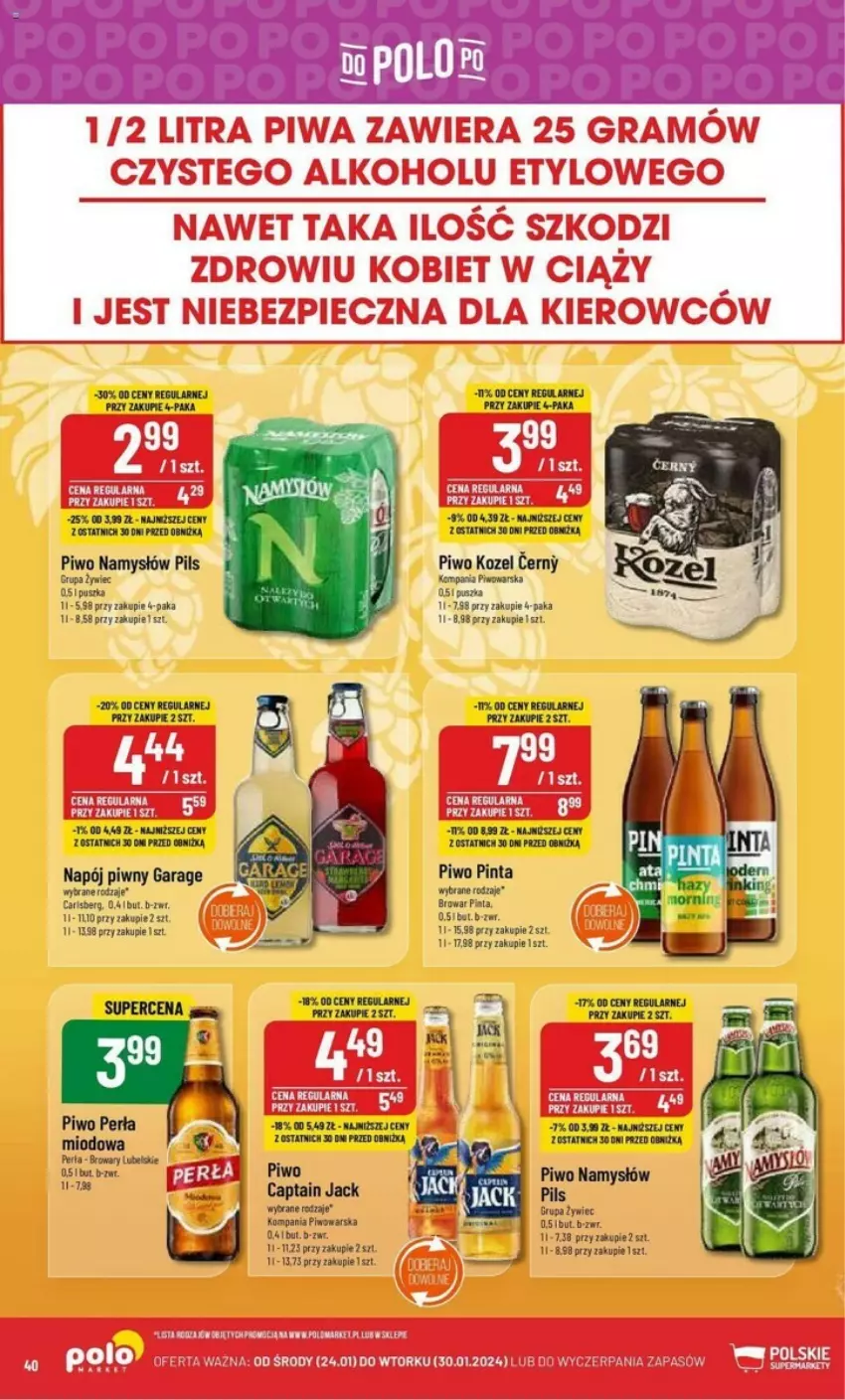 Gazetka promocyjna PoloMarket - ważna 24.01 do 30.01.2024 - strona 35 - produkty: Captain Jack, Carlsberg, Kozel, Lack, Namysłów, Napój, Perła, Piwo