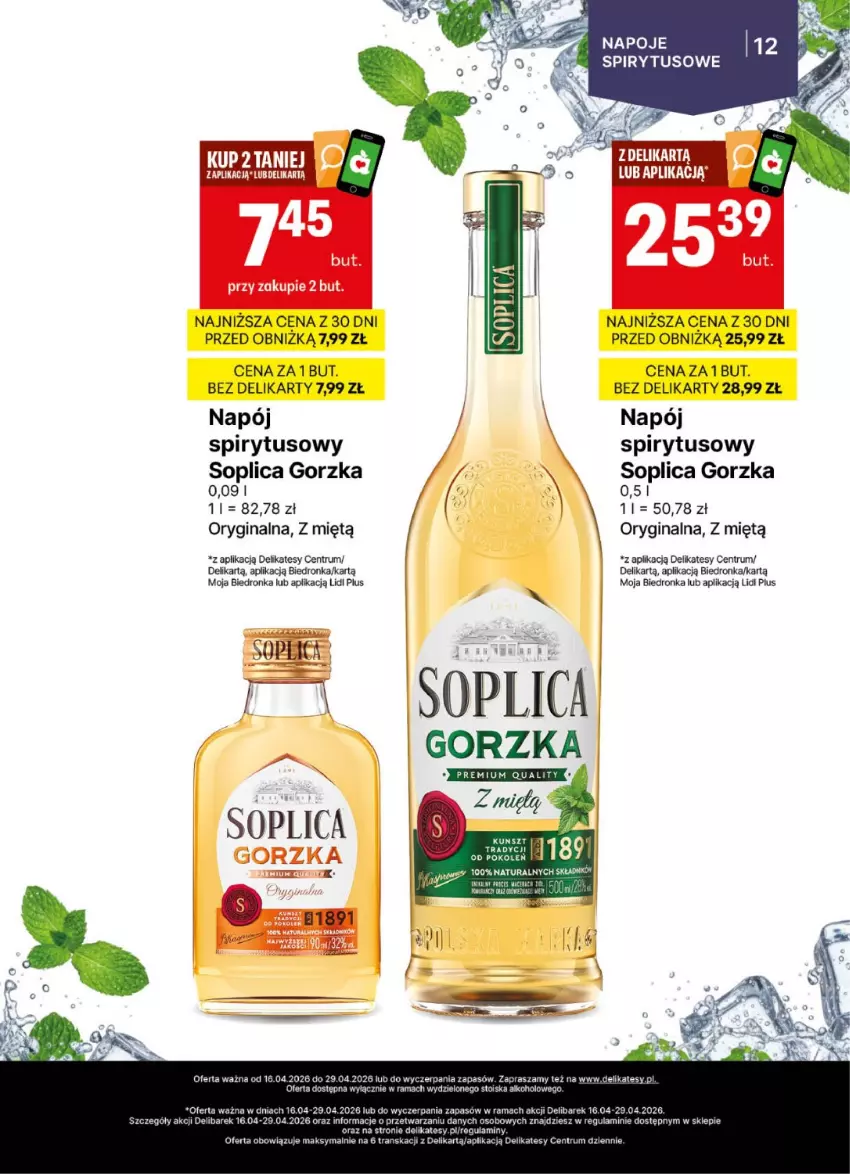 Gazetka promocyjna Delikatesy Centrum - Delibarek DC16-DC17 - ważna 16.04 do 29.04.2026 - strona 12 - produkty: Gin, Napój, Napoje, Rama, Rum, Soplica, Tran