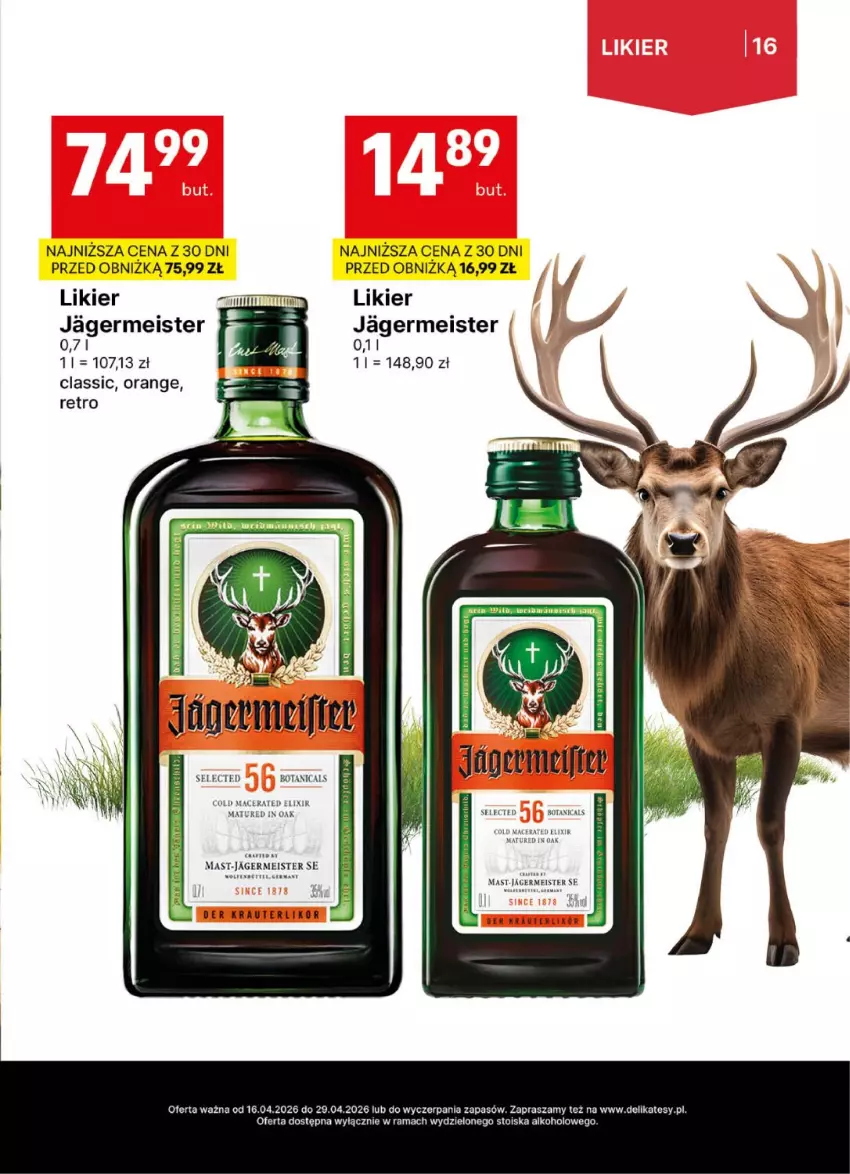 Gazetka promocyjna Delikatesy Centrum - Delibarek DC16-DC17 - ważna 16.04 do 29.04.2026 - strona 16 - produkty: Acer, Jagermeister, Likier, Rama, Ser