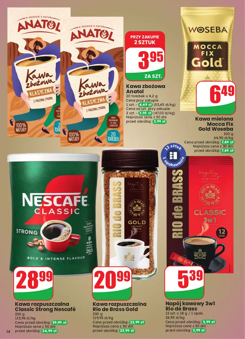 Gazetka promocyjna Dino - Gazetka 43 / 2026 - ważna 21.10 do 27.10.2026 - strona 14 - produkty: Kawa, Kawa mielona, Kawa rozpuszczalna, Kawa zbożowa, Mocca Fix Gold, Napój, Nescafé, Woseba