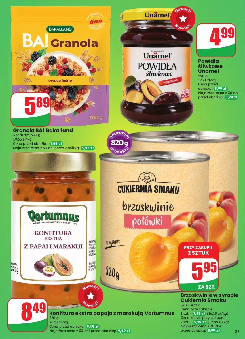 Gazetka promocyjna Dino - Gazetka 43 / 2026 - ważna 21.10 do 27.10.2026 - strona 21 - produkty: Ba!, Bakalland, Brzoskwinie, Cukier, Gra, Granola, Konfitura, Papaja, Syrop