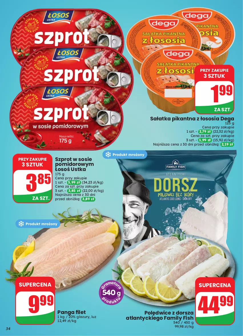 Gazetka promocyjna Dino - Gazetka 43 / 2026 - ważna 21.10 do 27.10.2026 - strona 34 - produkty: Dega, Dorsz, Ego Family, Fa, Lazur, Panga, Sałat, Sałatka, Sos, Szprot, Szprot w sosie