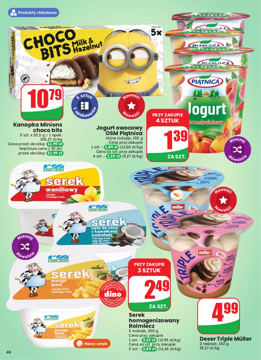 Gazetka promocyjna Dino - Gazetka 43 / 2026 - ważna 21.10 do 27.10.2026 - strona 46 - produkty: Deser, Jogurt, Jogurt owocowy, Müller, Piątnica, Rolmlecz, Ser, Serek, Serek homogenizowany