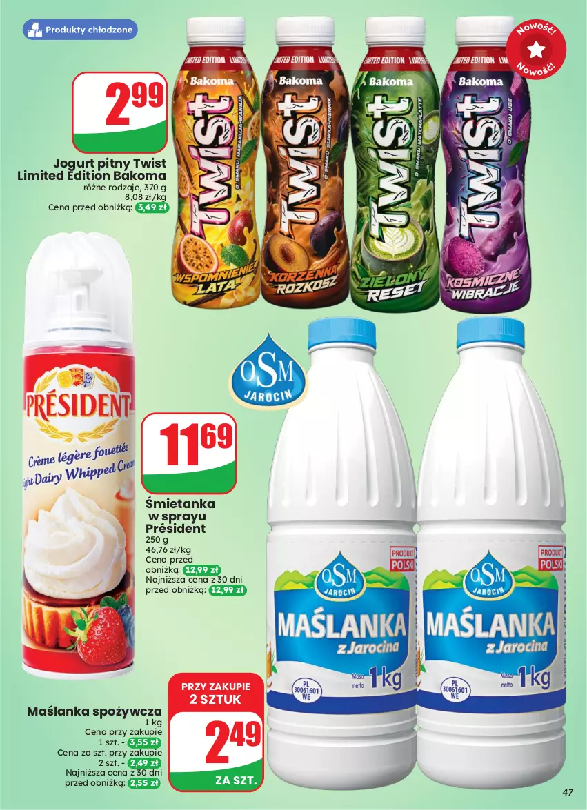 Gazetka promocyjna Dino - Gazetka 43 / 2026 - ważna 21.10 do 27.10.2026 - strona 47 - produkty: Bakoma, Jogurt, Jogurt pitny, Maślanka, Président