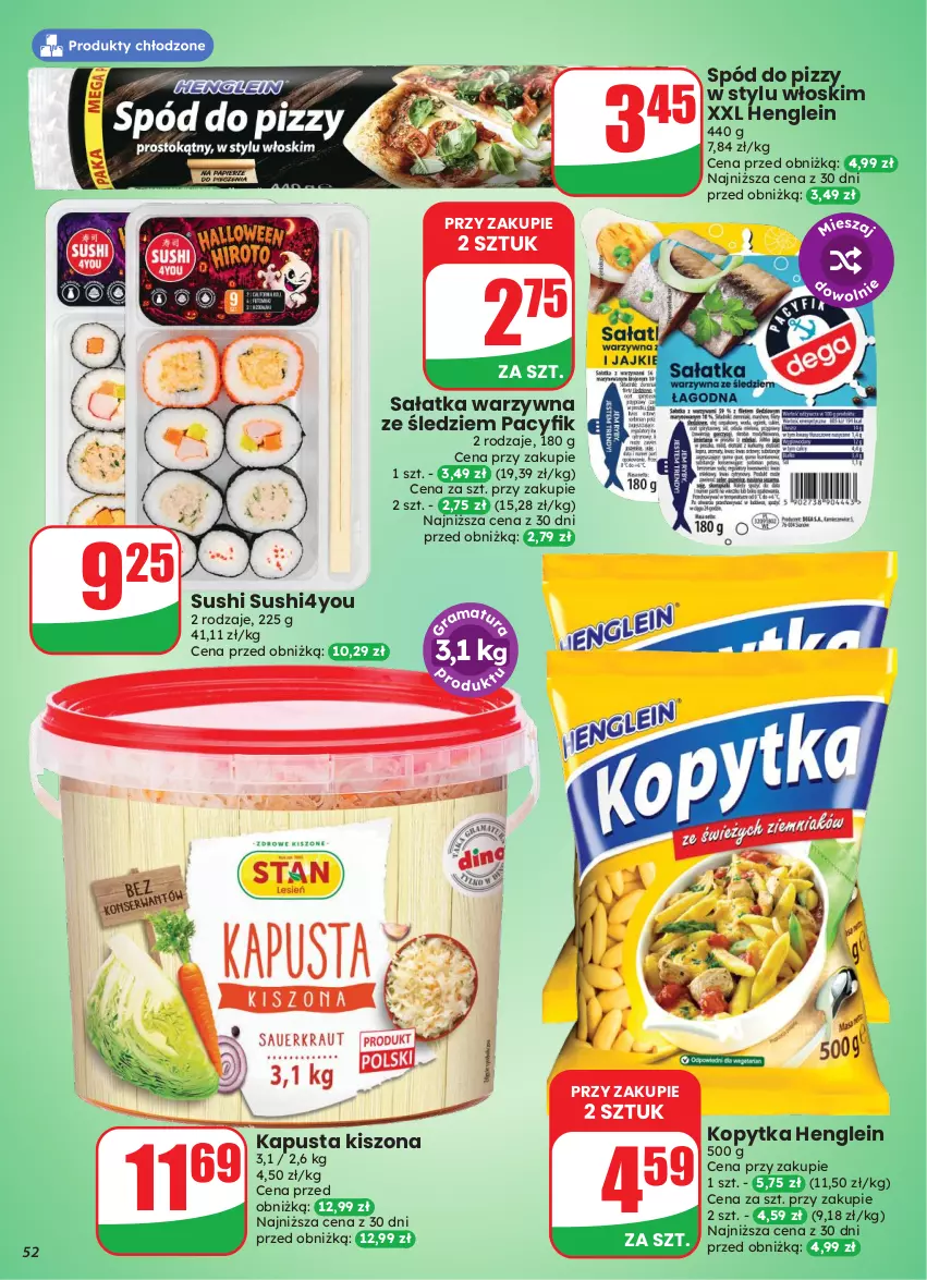 Gazetka promocyjna Dino - Gazetka 43 / 2026 - ważna 21.10 do 27.10.2026 - strona 52 - produkty: Kopytka, Sałat, Sałatka, Sałatka warzywna, Spód do pizzy, Sushi
