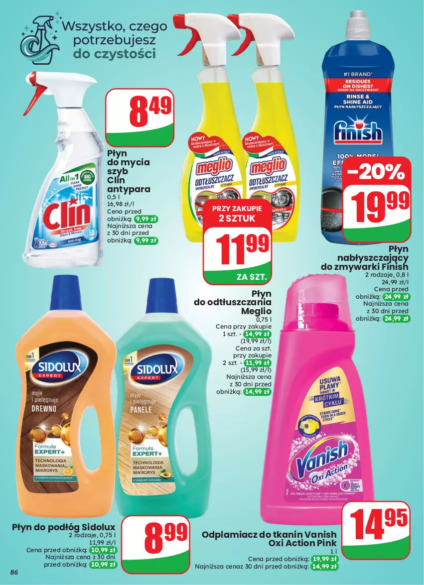 Gazetka promocyjna Dino - Gazetka 43 / 2026 - ważna 21.10 do 27.10.2026 - strona 86 - produkty: Clin, Finish, Odplamiacz, Płyn do mycia, Płyn nabłyszczający, Sidolux, Vanish, Zmywarki
