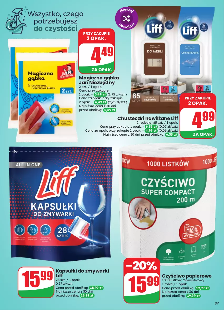 Gazetka promocyjna Dino - Gazetka 43 / 2026 - ważna 21.10 do 27.10.2026 - strona 87 - produkty: Chusteczki, Czyściwo papierowe, Jan Niezbędny, Papier, Zmywarki
