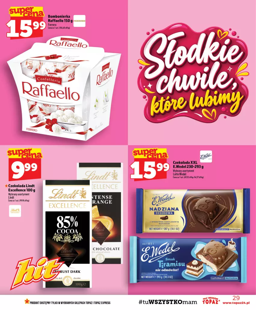 Gazetka promocyjna Topaz - Gazetka - ważna 01.10 do 07.10.2026 - strona 29 - produkty: Czekolada, Deser, Fa, Ferrero, Lindt, Raffaello, Ser, Szafa, Top