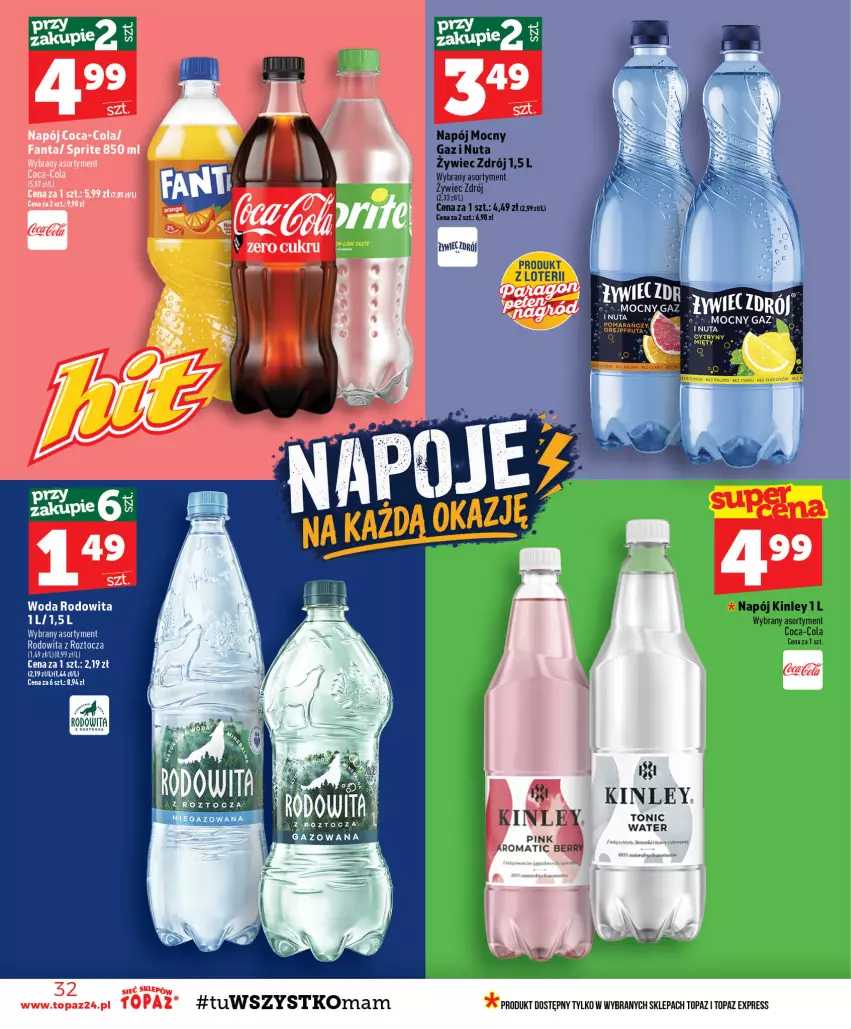 Gazetka promocyjna Topaz - Gazetka - ważna 01.10 do 07.10.2026 - strona 32 - produkty: Coca-Cola, Fa, Fanta, Napój, Sprite, Top, Woda