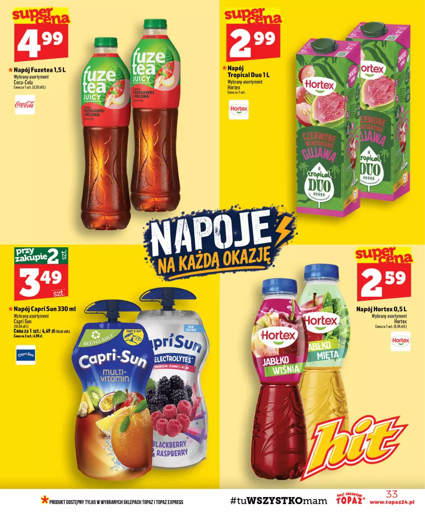 Gazetka promocyjna Topaz - Gazetka - ważna 01.10 do 07.10.2026 - strona 33 - produkty: Coca-Cola, Hortex, Lack, Melon, Mus, Napój, Top, Tropical