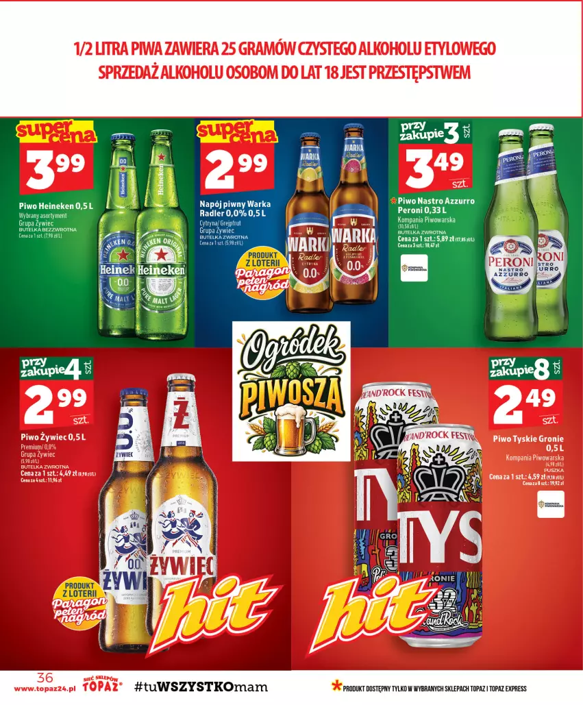 Gazetka promocyjna Topaz - Gazetka - ważna 01.10 do 07.10.2026 - strona 36 - produkty: Grejpfrut, Heineken, Napój, Piwo, Top, Warka