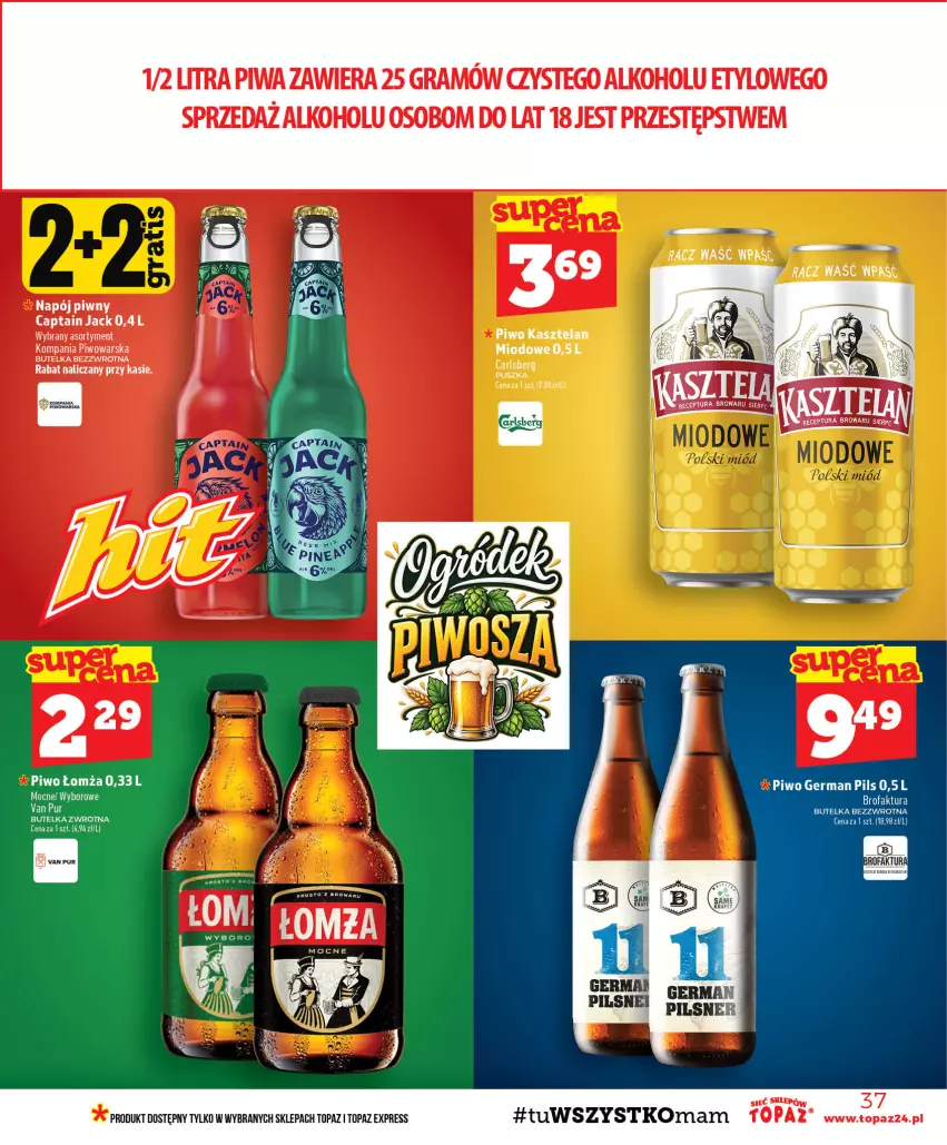 Gazetka promocyjna Topaz - Gazetka - ważna 01.10 do 07.10.2026 - strona 37 - produkty: Captain Jack, Fa, Gra, Kasztelan, Piwa, Piwo, Pur, Top