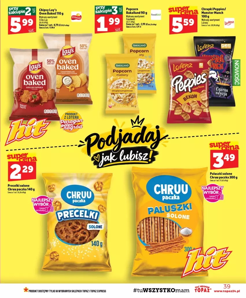 Gazetka promocyjna Topaz - Gazetka - ważna 01.10 do 07.10.2026 - strona 39 - produkty: Bakalland, Chipsy, Chrupki, Monster Munch, NBA, Popcorn, Precelki