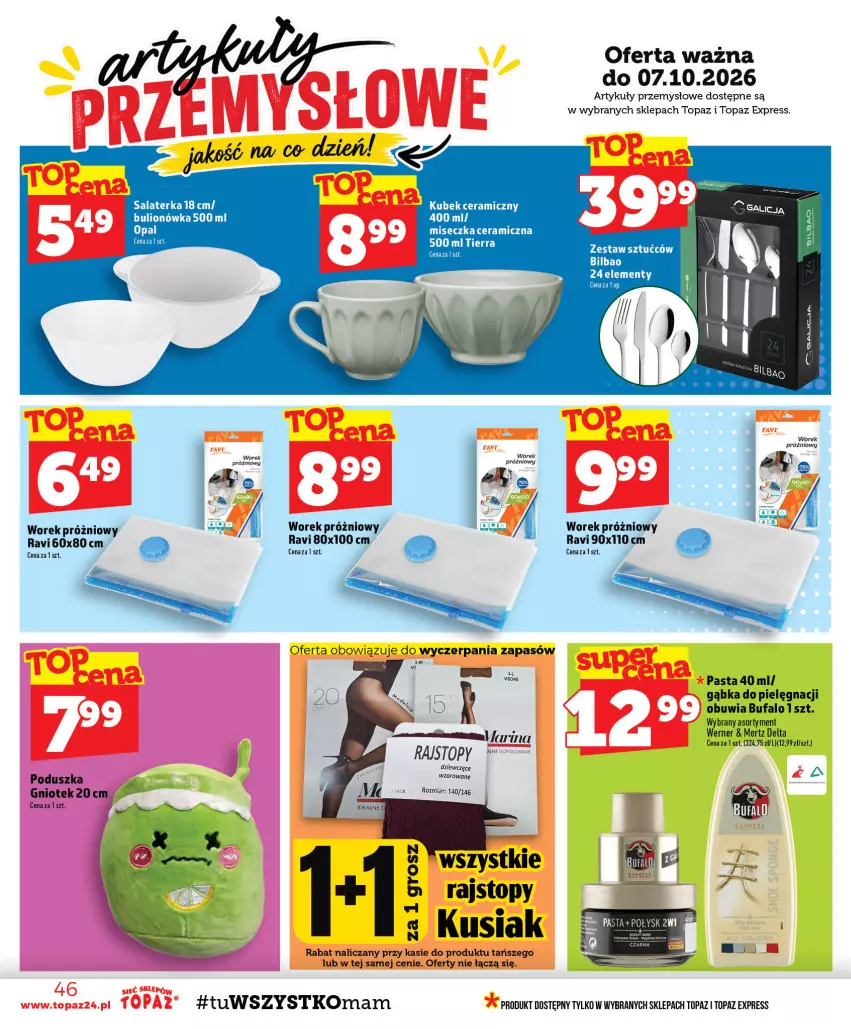 Gazetka promocyjna Topaz - Gazetka - ważna 01.10 do 07.10.2026 - strona 46 - produkty: Bulion, Fa, Kubek, Lion, Poduszka, Rajstopy, Salaterka, Top, Zestaw sztućców