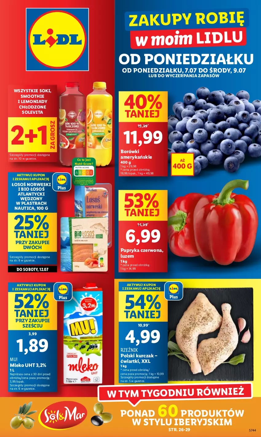 Gazetka promocyjna Lidl - GAZETKA - ważna 07.07 do 09.07.2025 - strona 1 - produkty: Kurczak, Mleko, Papryka, Papryka czerwona, Smoothie, Sok, Wazon