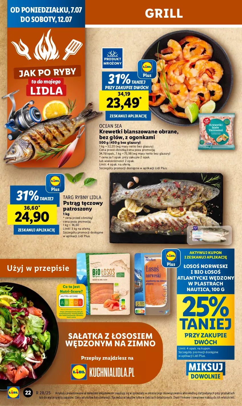 Gazetka promocyjna Lidl - GAZETKA - ważna 07.07 do 09.07.2025 - strona 22 - produkty: Grill, Krewetki, Lazur, Pstrąg, Pstrąg tęczowy, Sałat, Sałatka, Sos