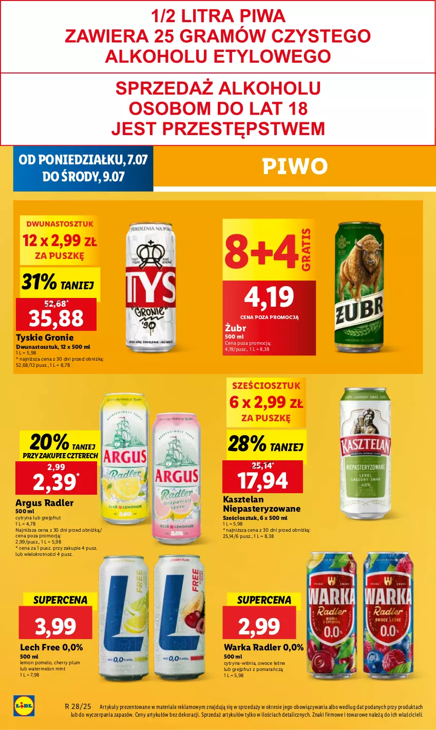 Gazetka promocyjna Lidl - GAZETKA - ważna 07.07 do 09.07.2025 - strona 44 - produkty: Gra, Grejpfrut, Kasztelan, Melon, Owoce, Piwo, Pomelo, Radler, Tyskie, Warka