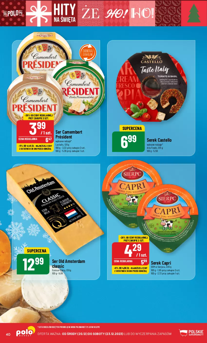 Gazetka promocyjna PoloMarket - Gazetka pomocyjna - ważna 20.12 do 23.12.2023 - strona 40 - produkty: Camembert, Président, Ser, Serek
