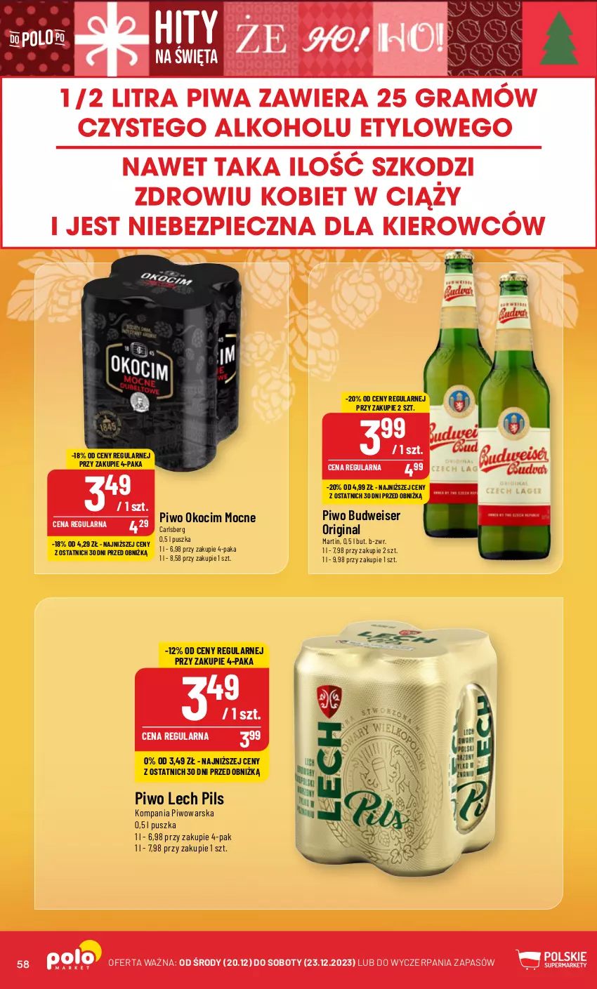 Gazetka promocyjna PoloMarket - Gazetka pomocyjna - ważna 20.12 do 23.12.2023 - strona 58 - produkty: Carlsberg, Gin, Koc, Okocim, Piwo, Ser