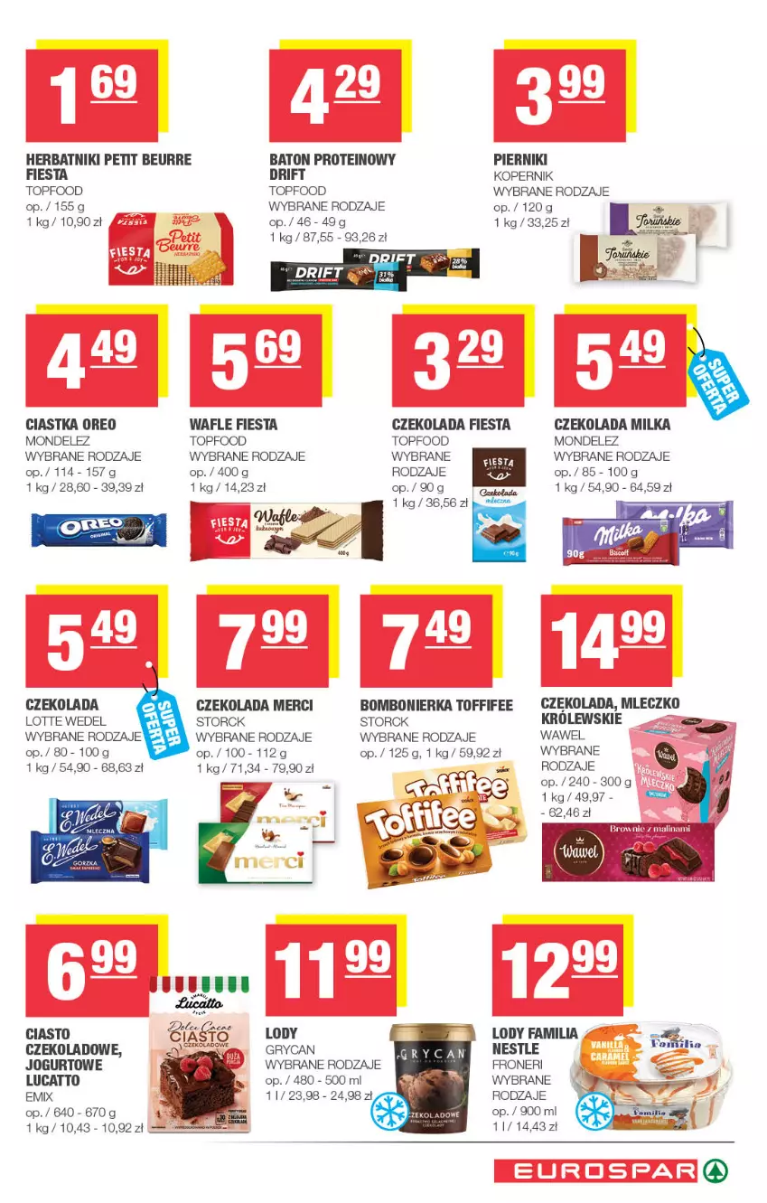 Gazetka promocyjna Spar - EuroSpar - ważna 23.09 do 04.10.2026 - strona 11 - produkty: Baton, Ciastka, Czekolada, Fa, Gry, Herbatniki, Herbatniki Petit Beurre, Jogurt, Królewski, Lody, Merci, Milka, Mleczko, Oreo, Piernik, Toffifee, Top, Wafle, Wawel