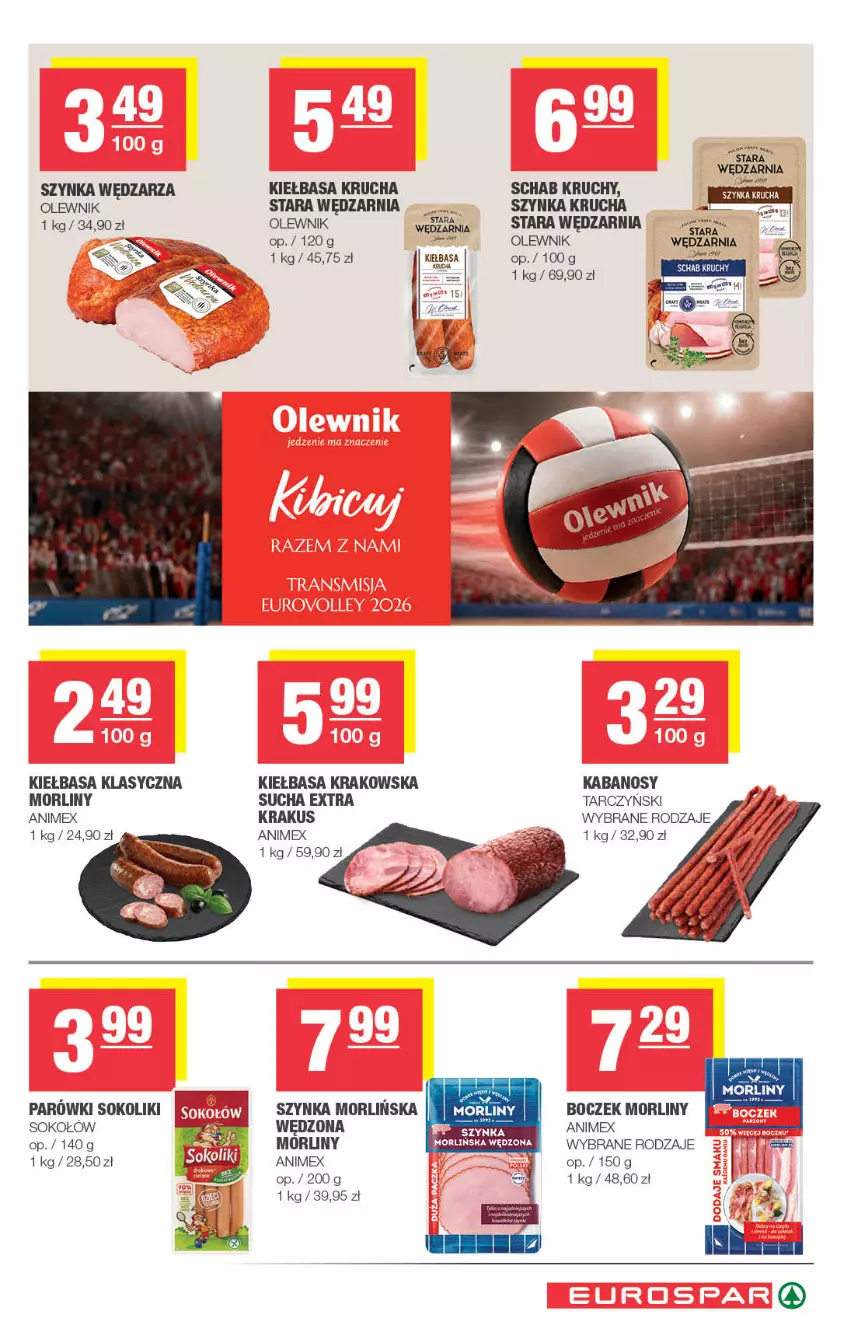 Gazetka promocyjna Spar - EuroSpar - ważna 23.09 do 04.10.2026 - strona 7 - produkty: Boczek, Kabanos, Kiełbasa, Kiełbasa krakowska, Kiełbasa krucha, Krakus, Morliny, Olewnik, Sok, Sokołów, Szynka, Tarczyński