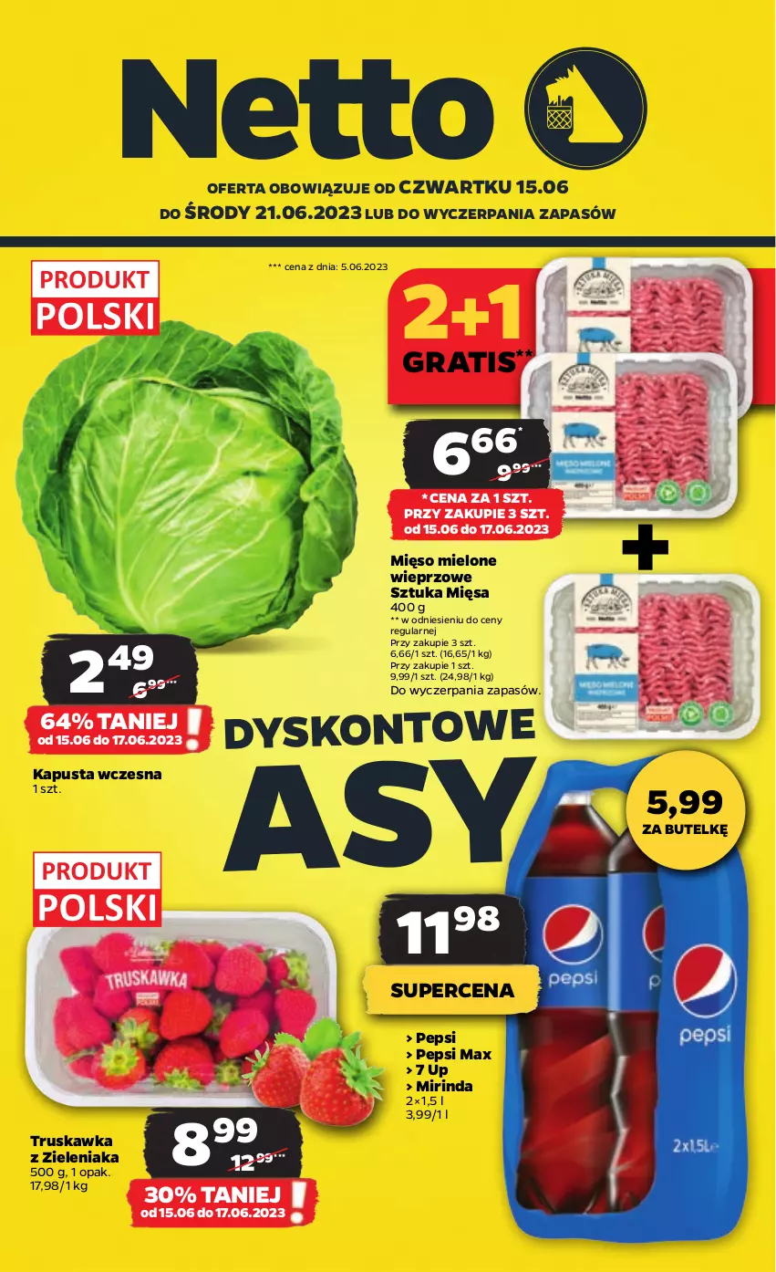 Gazetka promocyjna Netto - Artykuły spożywcze - ważna 15.06 do 21.06.2023 - strona 1 - produkty: Gra, Mięso, Mięso mielone, Mirinda, Pepsi, Pepsi max