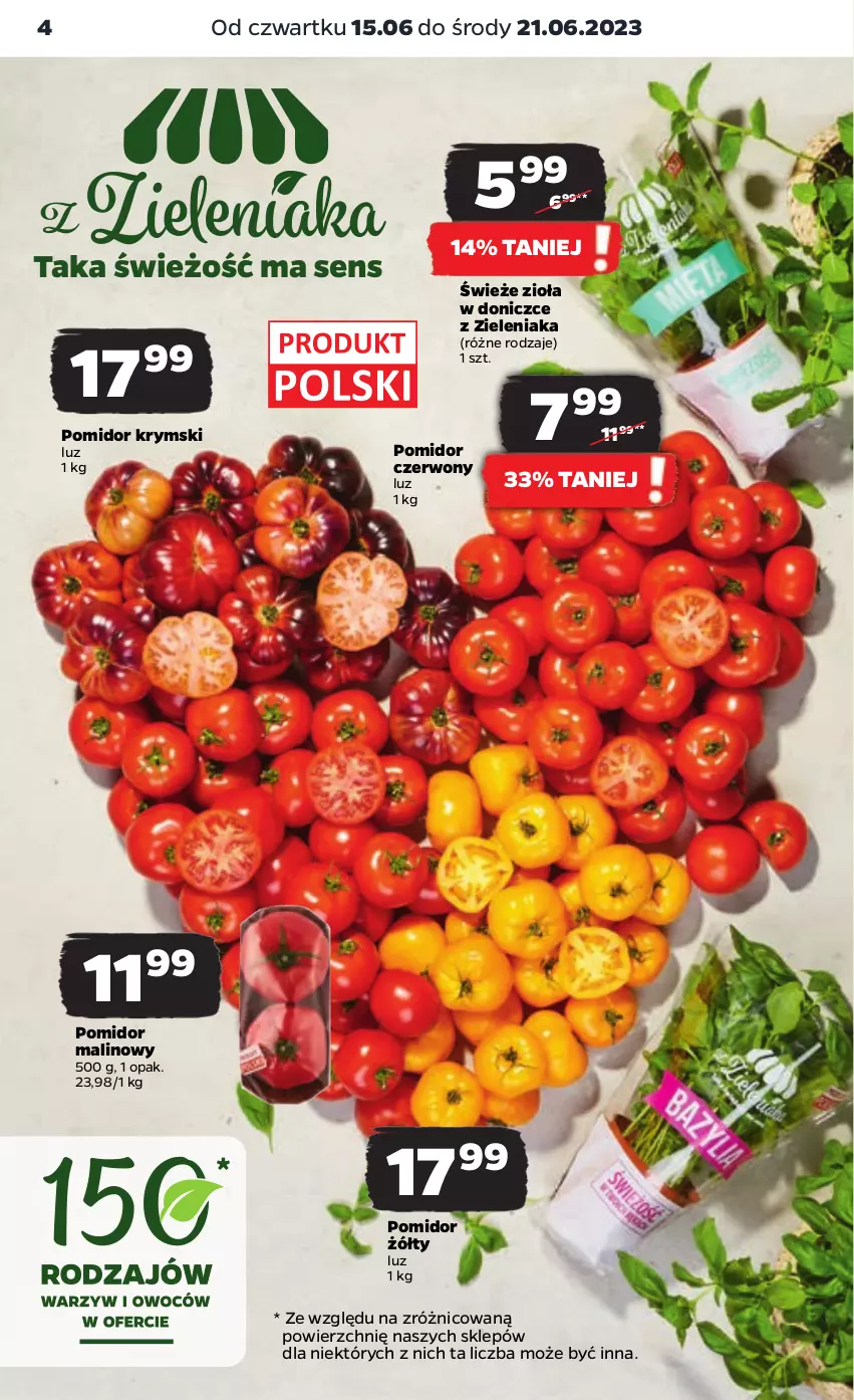Gazetka promocyjna Netto - Artykuły spożywcze - ważna 15.06 do 21.06.2023 - strona 4 - produkty: Pomidor malinowy, Zioła w doniczce