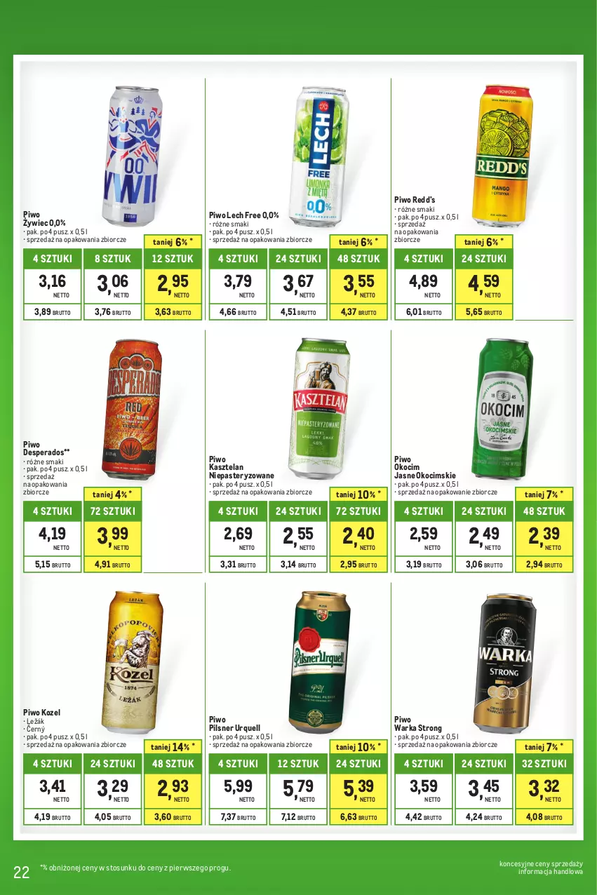 Gazetka promocyjna Makro - Kupujesz więcej płacisz mniej - oferta z alkoholem - ważna 01.07 do 31.07.2023 - strona 22 - produkty: Desperados, Kasztelan, Koc, Kozel, Okocim, Pilsner Urquell, Piwo, Warka