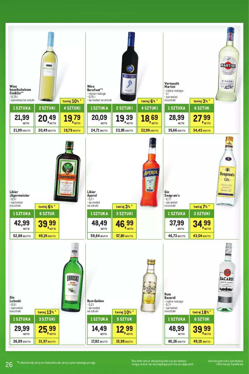 Gazetka promocyjna Makro - Kupujesz więcej płacisz mniej - oferta z alkoholem - ważna 01.07 do 31.07.2023 - strona 26 - produkty: Aperol, Barefoot, Gin, Gra, Likier, Martini, Rum, Vermouth, Wino, Wino bezalkoholowe