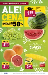 Gazetka promocyjna Aldi - SUPER SMACZNE OKAZJE - Gazetka - ważna od 21.08 do 21.08.2021 - strona 2 - produkty: Warzywa, Winogrona, Owoce, Arbuz, Wino, Kukurydza, Grejpfrut