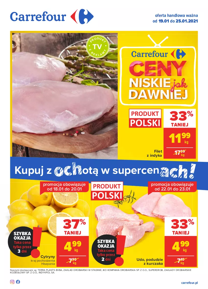 Gazetka promocyjna Carrefour - Gazetka Carrefour - ważna 18.01 do 25.01.2021 - strona 1 - produkty: Cytryny, Kurczak, Podudzie z kurczaka