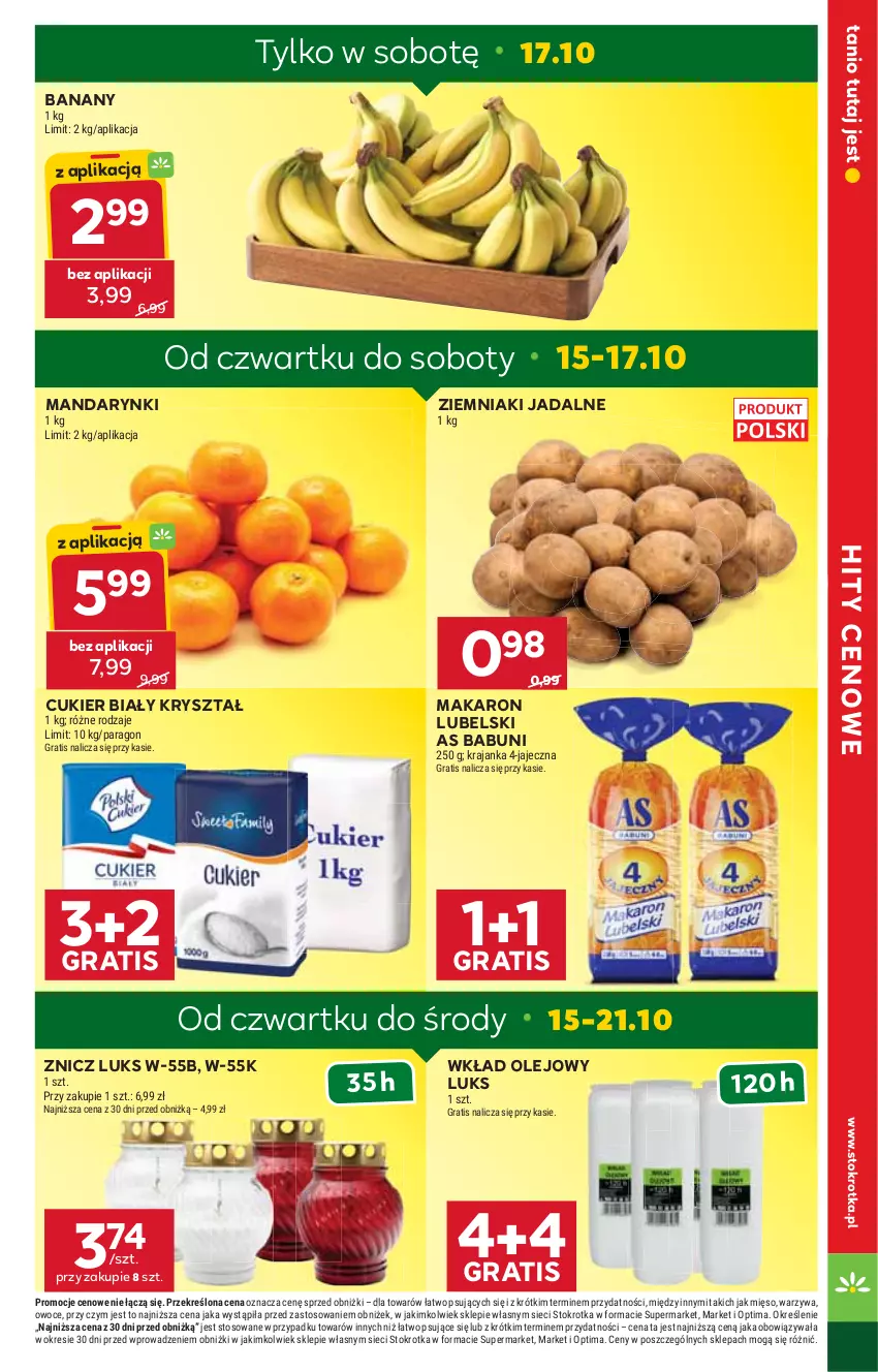 Gazetka promocyjna Stokrotka - Supermarket - ważna 15.10 do 21.10.2026 - strona 5 - produkty: Babuni, Banany, Cukier, Gra, Makaron, Mandarynki, Mięso, Olej, Optima, Owoce, Warzywa, Wkład olejowy, Ziemniaki, Znicz