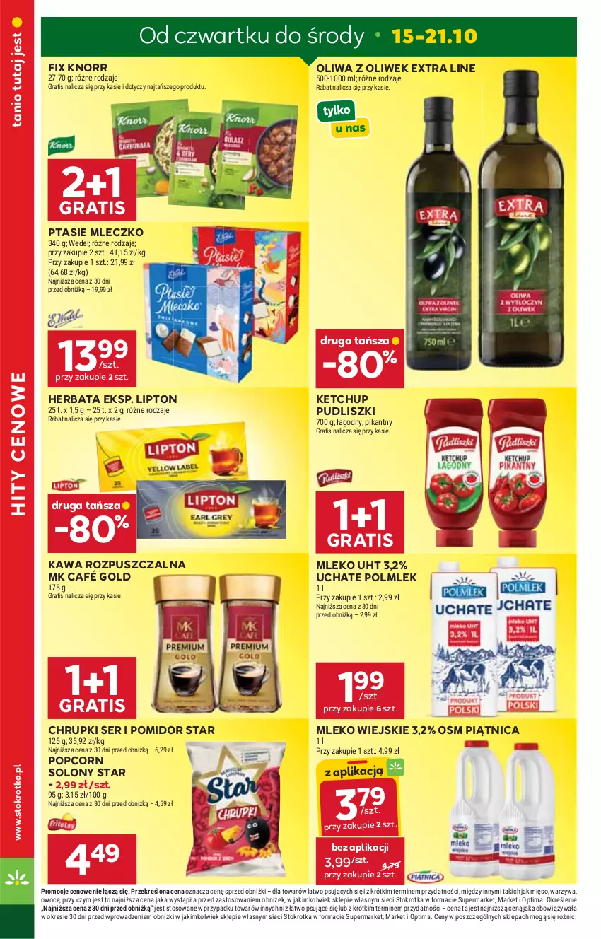 Gazetka promocyjna Stokrotka - Supermarket - ważna 15.10 do 21.10.2026 - strona 6 - produkty: Chrupki, Gra, Herbata, Kawa, Kawa rozpuszczalna, Ketchup, Knorr, Lipton, Mięso, Mleczko, Mleko, Oliwa, Oliwa z oliwek, Optima, Owoce, Piątnica, POLMLEK, Popcorn, Ptasie mleczko, Pudliszki, Ser, Warzywa