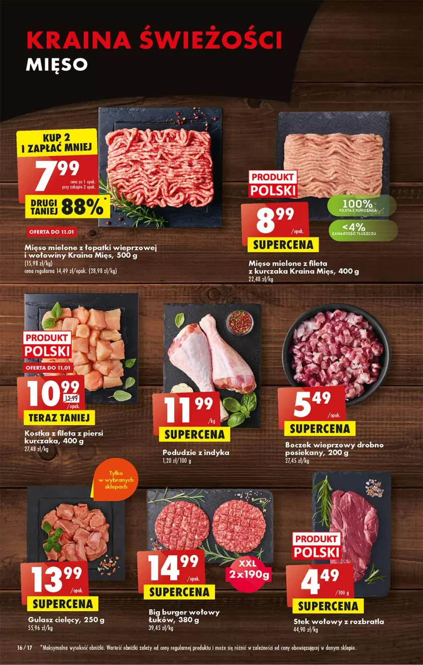 Gazetka promocyjna Biedronka - Gazetka - Biedronka.pl - ważna 09.01 do 14.01.2023 - strona 16 - produkty: Boczek, Boczek wieprzowy, Burger, Kurczak, Mięso, Mięso mielone, Mięso mielone z łopatki wieprzowej, Sok, Stek, Stek wołowy, Tera