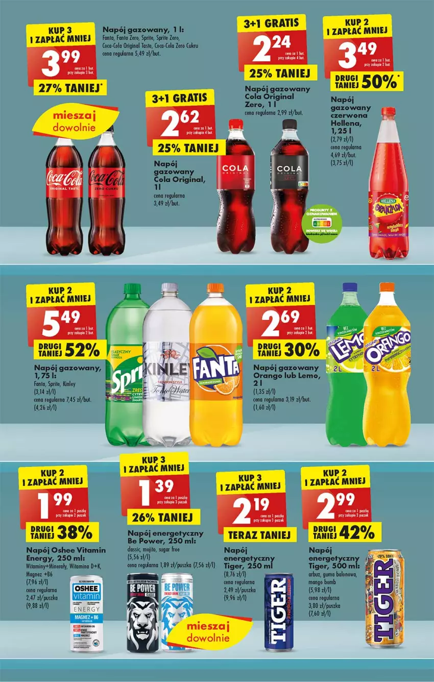 Gazetka promocyjna Biedronka - Gazetka - Biedronka.pl - ważna 09.01 do 14.01.2023 - strona 33 - produkty: Arbuz, Coca-Cola, Fa, Fanta, Gin, Gra, Hellena, Leon, Magnez, Mango, Napój, Napój energetyczny, Napój gazowany, Oshee, Pur, Sprite, Tera, Tiger